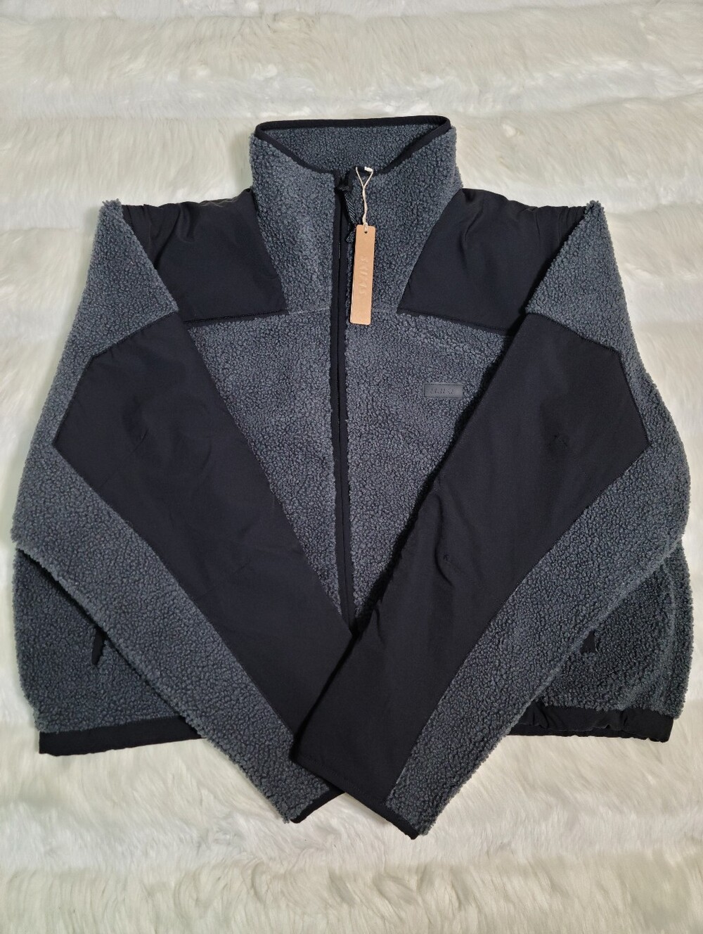 SKIMS Teddy Boxy Full Zip Up Pullover Jacket Black Grey Ash Women Small NEW